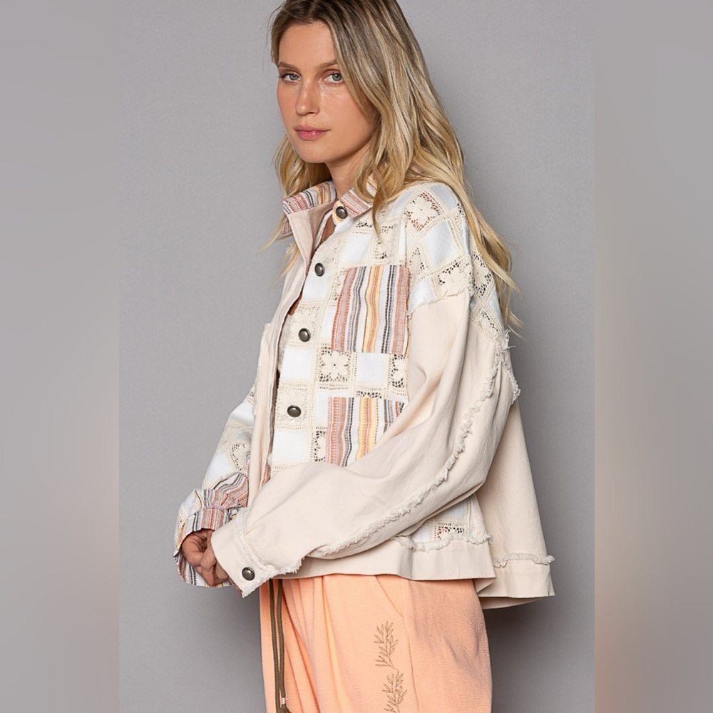 691. Colorblock Stripe Button Down Jacket In Crea… - image 6